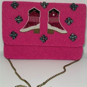 Beautiful Vibrant Pink hand Beaded Clutch/purse 
Cowgirl boots “YEE HAW”